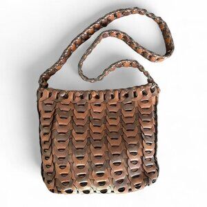 Brown Braided Woven Leather Hobo Shoulder Bag Crossbody Long Strap Purse